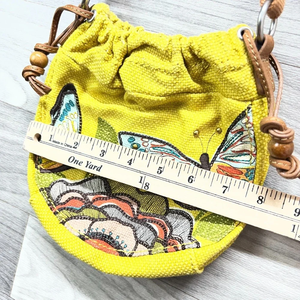 Vintage Fossil Crossbody Bag Purse Yellow Butterfly Motif‎ Mini Graphic Canvas - Picture 9 of 13